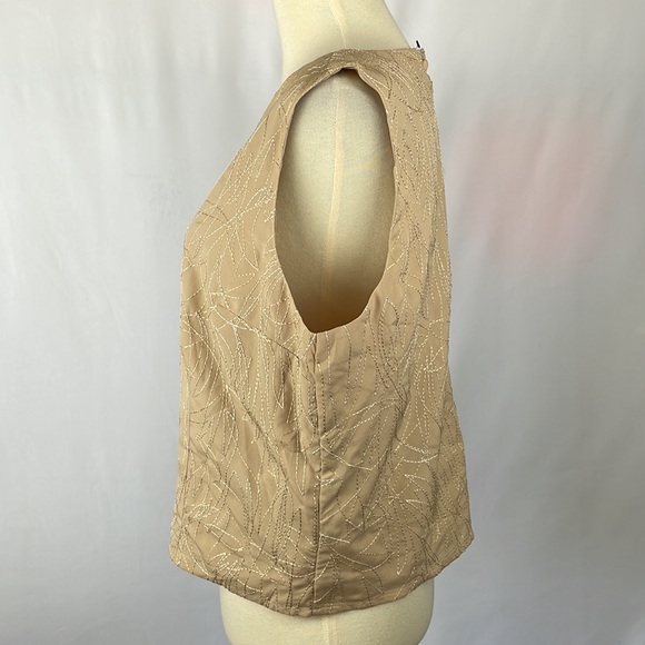 NWT Express Tan Blouse with Metallic Thread and Button Down Back - Size Large - Picture 4 of 14